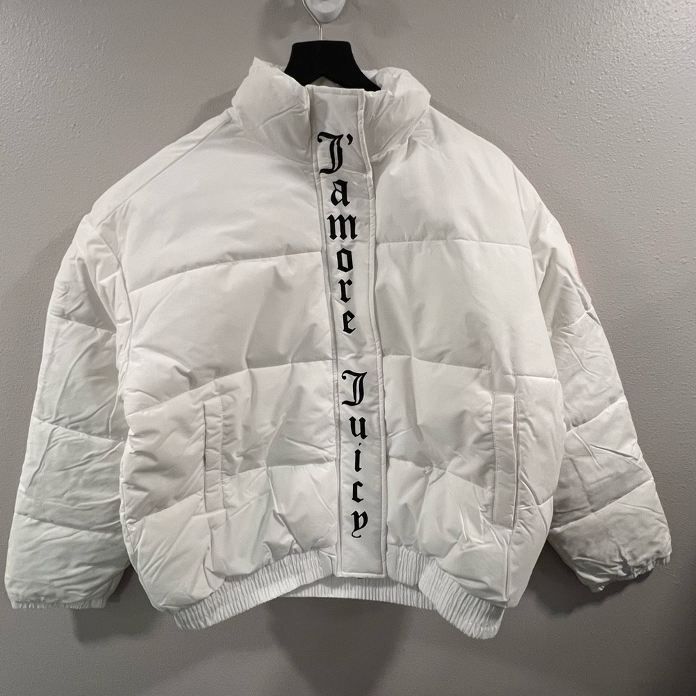 Size S Juicy Couture White Puffer Jacket with Lettering